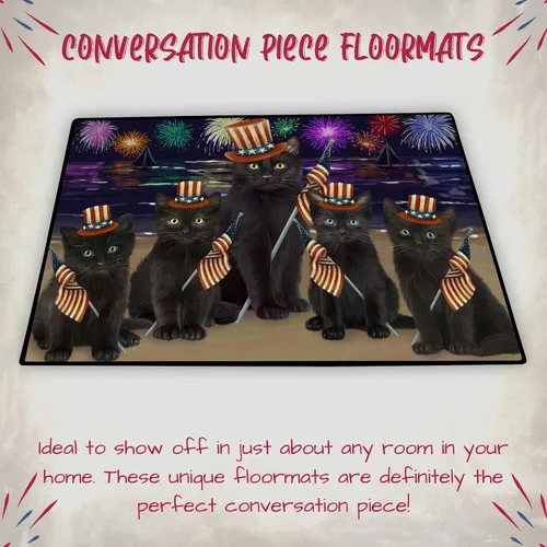 Vista 4 de Doggie of the Day Black Cats Floor Mat - 4th of July Independence Day - Best Dog Doormat - Protector Decor - Unique Portrait Art - Premium Quality