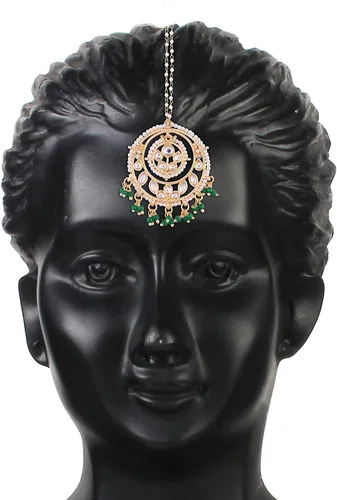 Vista 3 de I Jewels Kundan chapado en oro con perlas Bollywood estilo indio nupcial boda Maang Tikka joyería para mujeres (T1084)