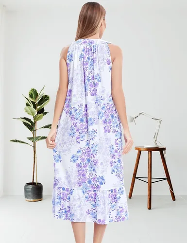 Vista 5 de IZZY + TOBY Camisones de algodón para mujer, sin mangas, suave, camisón de noche, camisón largo