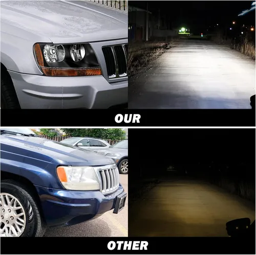 Vista 6 de SOCKIR Conjunto de faros delanteros compatible con Jeep Grand Cherokee 1999-2004 halógeno (carcasa negra, parte inferior ámbar, con bombillas)