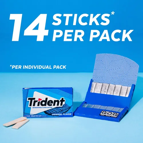Vista 3 de Trident Goma de mascar sabor original sin azúcar, 14 unidades (paquete de 24) (336 unidades en total) Chicle con xilitol, perfecto para un aliento