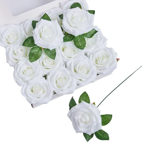 Vista 20 de Rosas artificiales, rosas artificiales, rosas artificiales de seda con tallos para ramos de boda, mesas de fiesta, centros de mesa, arreglos Negro