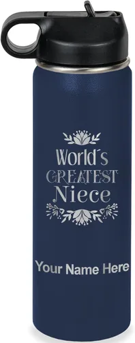 Vista 43 de LaserGram Botella de agua con tapa abatible de doble pared de 12 onzas con pajilla, sobrina más grande del mundo, grabado personalizado incluido