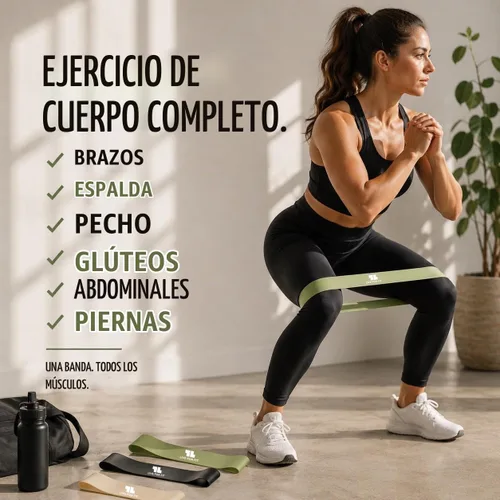 Vista 2 de Bandas de resistencia al ejercicio con guía de instrucciones y bolsa de transporte, juego de 5