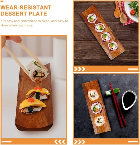 Vista 3 de BESTonZON Plato de sushi japonés de madera: 2 piezas de sashimi de bambú para servir Geta, placa de sushi, plato de postre de frutas, bandeja
