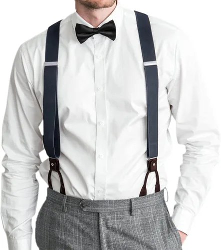Vista 38 de AWAYTR Tirantes de botón marrón para hombre, tirantes elásticos ajustables en forma de Y