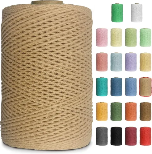 Vista 24 de Cuerda de macramé de colores de 0.039 in, cuerda de algodón de 656 pies, 3 hebras trenzadas, cuerda de algodón colorido para manualidades