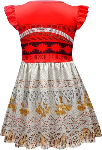 Vista 2 de Garperkids Disfraz de princesa Moanaa para niñas, vestido de princesa oceánico de aventura, manga con vuelo, vestido de fiesta casual de verano