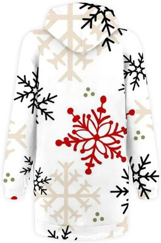 Vista 4 de XIAXAIXU Sudadera larga con capucha de Navidad para mujer, manga larga, estampado de copos de nieve, vestido de Navidad