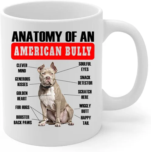 Vista 2 de Funny Fawn American Bully Anatomy - Taza de café de cerámica blanca de 11 onzas