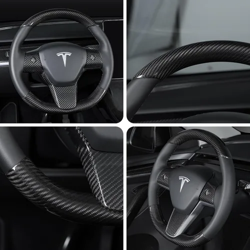 Vista 6 de Kit de cubierta superior e inferior de fibra de carbono real para volante de fibra de carbono 2020-2024 Tesla Model Y 2019-2023 Tesla Model 3,3K