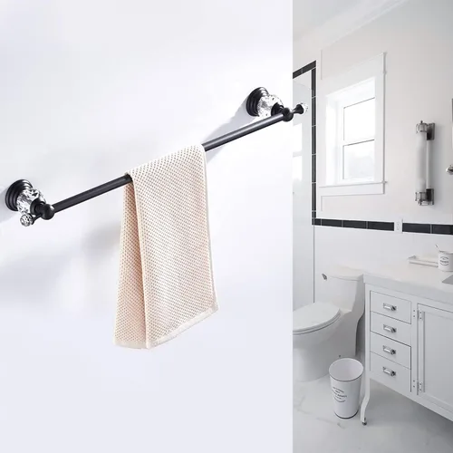 Vista 9 de Barra de Toallas Crystal de WINCASE, Toallero Ajustable Negro, Soporte de Toalla de Mano Individual, Barra de Toalla de Ducha para Baño, Barra