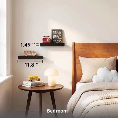 Vista 9 de Estantes flotantes negros pequeños para pared, 12 pulgadas, juego