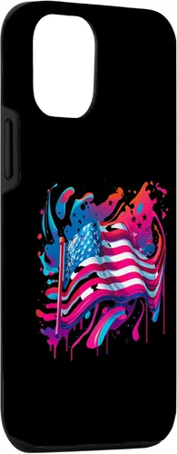 Vista 3 de iPhone 15 Watercolor American USA Flag Patriot 4th of July Fourth Pink Case