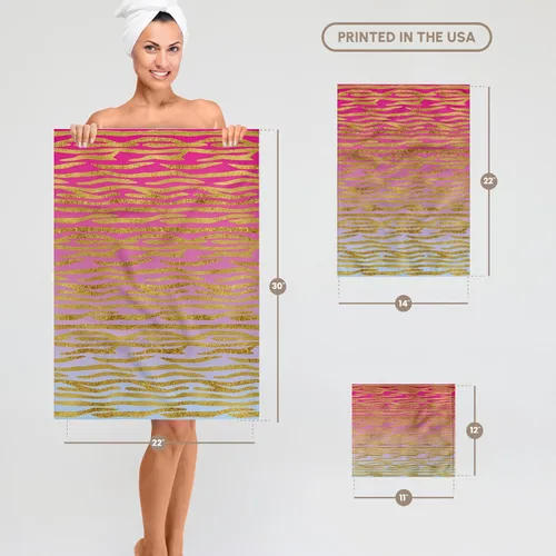 Vista 6 de 3dRose Pink to Blue Gradient Image of Gold Tiger Stripes Pattern 22x30 Bath Hand Pool Towel
