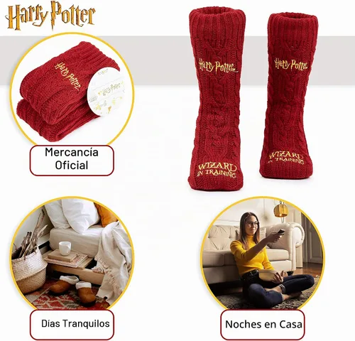 Vista 4 de Harry Potter Regalos para mujeres y adolescentes, calcetines pantuflas, talla 4-9, calcetines antideslizantes con forro polar, suaves, cálidos