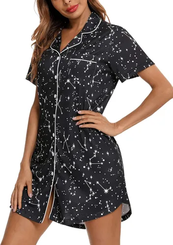 Vista 3 de Camisones para mujer, suave, con botones, de manga largacorta, para dormir, tallas S-XXL
