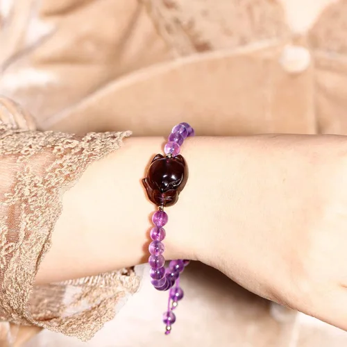 Vista 6 de Jeeless Amatista Pulsera Hielo Obsidiana Fox Energía Cristales de Sanación Ansiedad Mujeres Yoga Difusor Joyas de Piedras Preciosas
