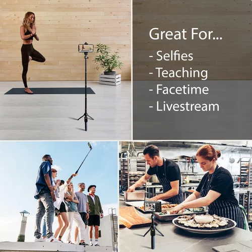 Vista 2 de Fugetek Palo selfie compacto de 42 pulgadas y trípode, extensible, control remoto inalámbrico Bluetooth, aluminio ligero, listo para viajar