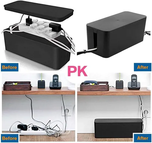 Vista 6 de Organizador de caja de gestión de cables, paquete de 2 correctores de alambre para cubrir ocultar protector de sobretensiones y regleta