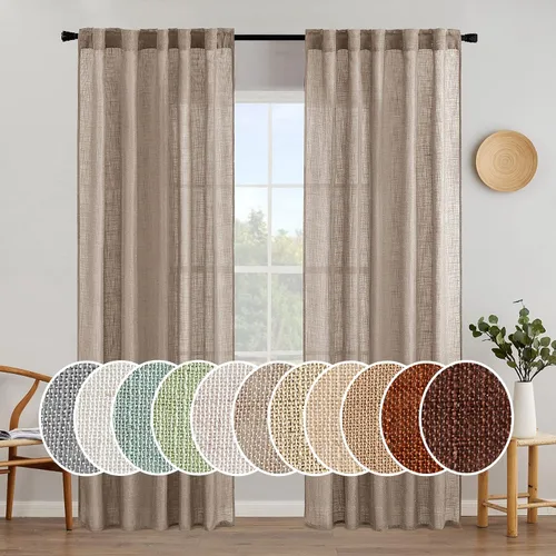 Vista 127 de MIULEE - Cortinas semitraslúcidas suaves y gruesas con textura de lino para cocina y ventana de baño, con trabilla trasera y bolsillo para Blanco