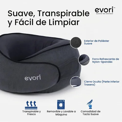 Vista 6 de evori Memory Foam Travel Neck Pillow, 360° Support for Airplane & Car