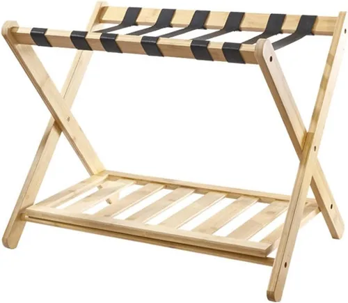 Vista 6 de Fully Assembled Solid Wood Luggage Rack,Folding Luggage Rack (with Shoe Rack),Suitable for Bedrooms and Hotels(Black)