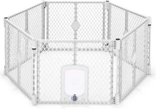 Vista 12 de MyPet Puerta extra ancha para perros con puerta pequeña para mascotas. 38.5 a 103.5 pulgadas de ancho. Puerta para gatos para puerta. Fabricado
