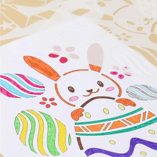 Vista 5 de Plantilla de plantillas de pintura de Pascua, 10 unidades, diseño de conejito de Pascua, huevo de gato, plantilla de pintura de plástico, plantillas