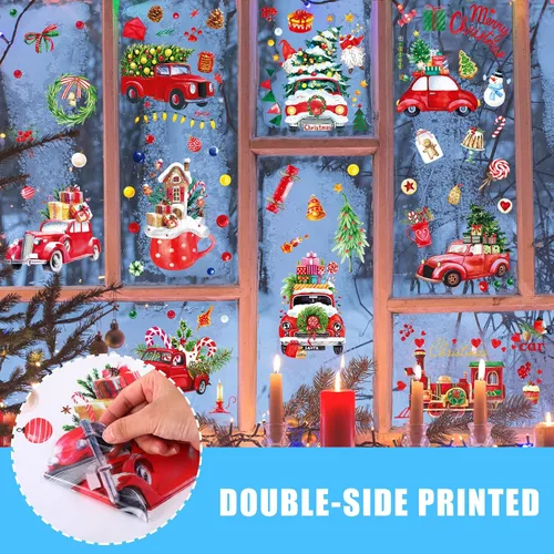 Vista 5 de Nezyo 9 hojas de calcomanías de Navidad para ventanas, calcomanías