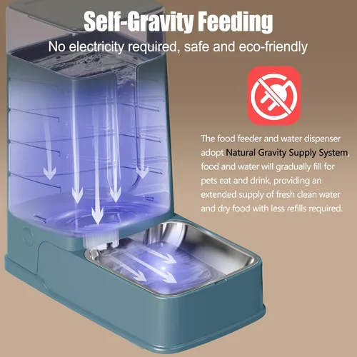 Vista 4 de Juego de alimentador automático para gatos y dispensador de agua para gatos con cuencos de acero inoxidable, comedero por gravedad para perros
