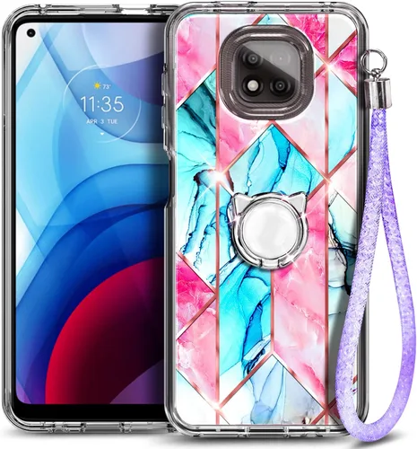 Vista 5 de NGB Supremacy Funda para Moto G Power 2021 con protector de pantalla de vidrio templado (cobertura máxima) soporte de anillo/correa de muñeca, funda