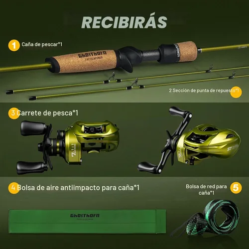 Vista 5 de Ghosthorn Fishing Rod and Reel Combo, Baitcaster Spinning Pole Combo