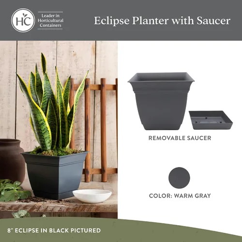 Vista 123 de The HC Companies, Eclipse - Maceta cuadrada de 12 pulgadas, con platillo, maceta para sembrar flores, verduras y hierbas en interiores y exteriores