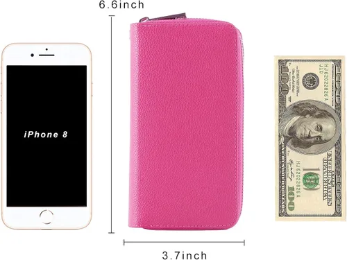 Vista 5 de HAWEE - Cartera para teléfono celular, con dos cierres y correa larga extraíble para la muñeca, para mujer