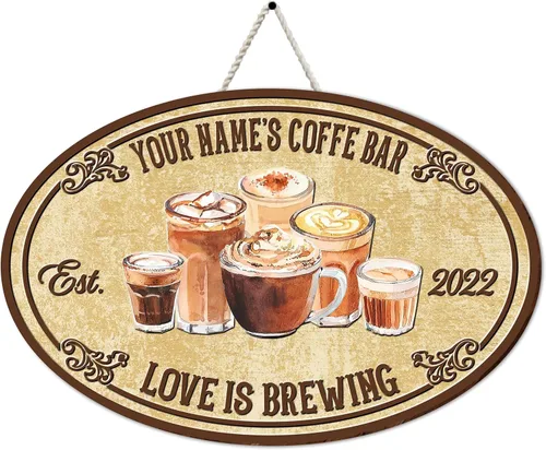 Vista 21 de Artsy Woodsy Letrero personalizado de madera para barra de café (no tallada o neón), placa de pared para decoración de cocina, regalos 01