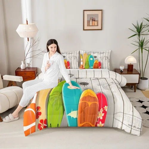 Vista 74 de Juego de ropa de cama Happy Camping de Homewish, tamaño individual, con diseño de osos cazadores y pinos, para niños, hombres, adultos, decoración