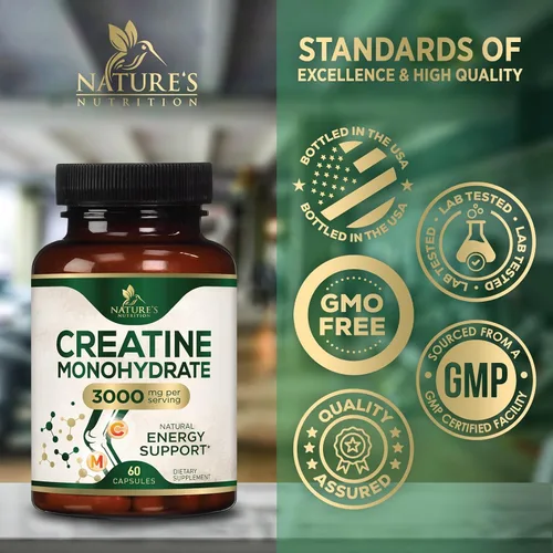 Vista 4 de Monohidrato de creatina 3000 mg por porción - Cápsulas de creatina en polvo micronizado - Apoya el músculo magro, la fuerza, la energía