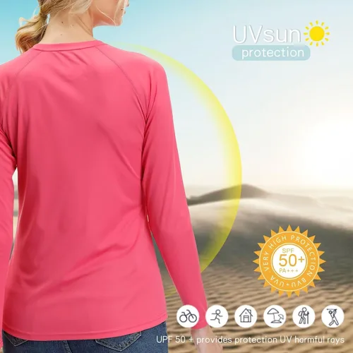 Vista 2 de Corna Camiseta de manga larga para mujer, con protección UPF 50+, camiseta de golf