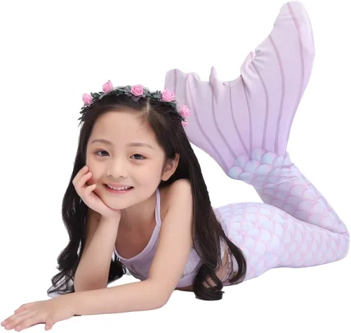 Vista 4 de XNSGAO 4PCS Mermaid Tails for Swimming for Girls Kids Mermaid Swimsuit Costume Princess Bikini Set Bathing Suits