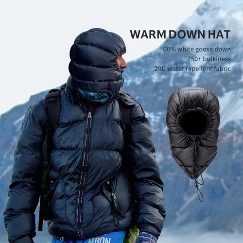 Vista 2 de Naturehike Invierno Down Hood Outdoor Wind Down Cap Warm Goose Down Hat para senderismo Esquí Ciclismo (negro)