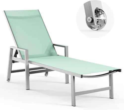 Vista 8 de Vexwalx Tumbona para patio al aire libre con ruedas y reposabrazos, sillas reclinables ajustables de aluminio de 5 posiciones, sillas de playa al