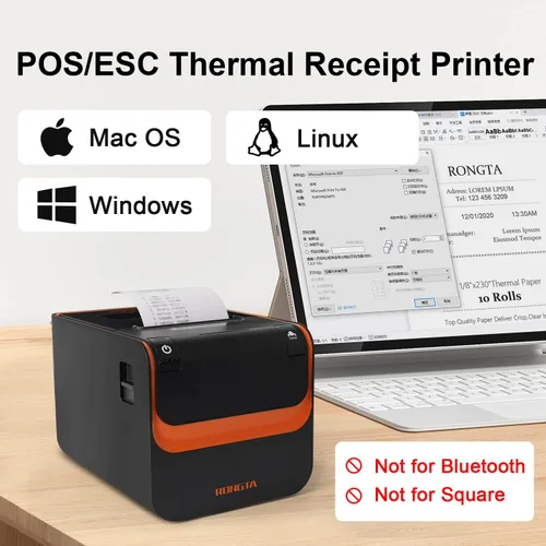 Vista 2 de Rongta Impresora POS, impresora térmica directa de recibos de 3.150 in con cortador automático, interfaz Ethernet serie USB, compatible con cajón