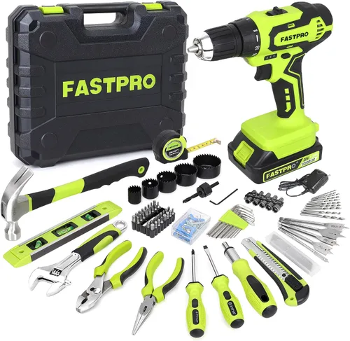 Vista 10 de FASTPRO Juego de herramientas para el hogar y taladro de iones de litio inalámbrico de 177 piezas de 20 V rosa con taladro en estuche