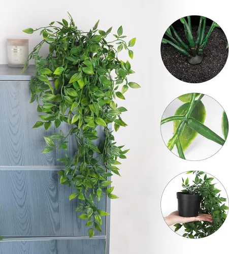 Vista 7 de Whonline Plantas colgantes falsas, plantas artificiales pequeñas en maceta para interiores y exteriores, estética, oficina, sala de estar