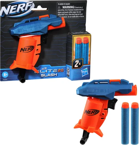 Vista 2 de Nerf Elite 2.0 Slash Blaster, incluye 2 dardos Nerf Elite, mango de tracción para prima, pistola de espuma de juguete para juegos al aire libre