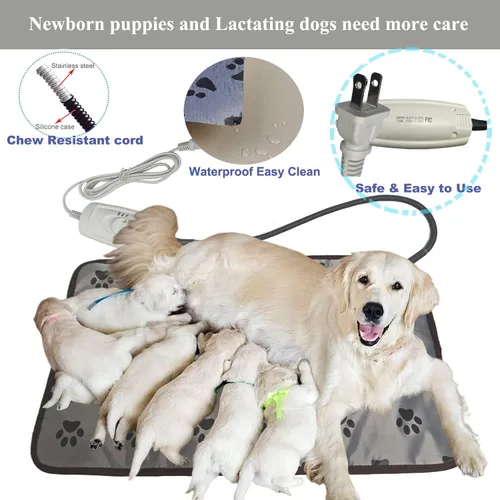 Vista 2 de Almohadilla térmica para mascotas para perros y gatos, paquete de 2, tamaño grande, resistente a las mordidas, impermeable, almohadilla térmica