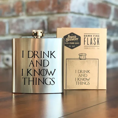 Vista 4 de I DRINK AND I KNOW THINGS - Frasco de cadera maldito fino, acero inoxidable de 6 onzas, regalo divertido para profesores, esposa, marido, hermana