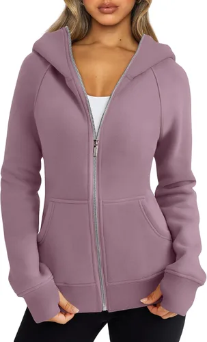 Vista 103 de Trendy Queen Sudaderas con capucha y cremallera para mujer, chaquetas de vellón, talla extragrande, moda de otoño e invierno