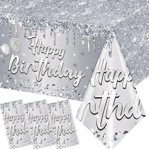 Vista 10 de Paquete de 3 Manteles de Feliz Cumpleaños Manteles Negros y Dorados Cubierta de Mesa de Plástico Mantel Rectangular de Cumpleaños para Mujeres
